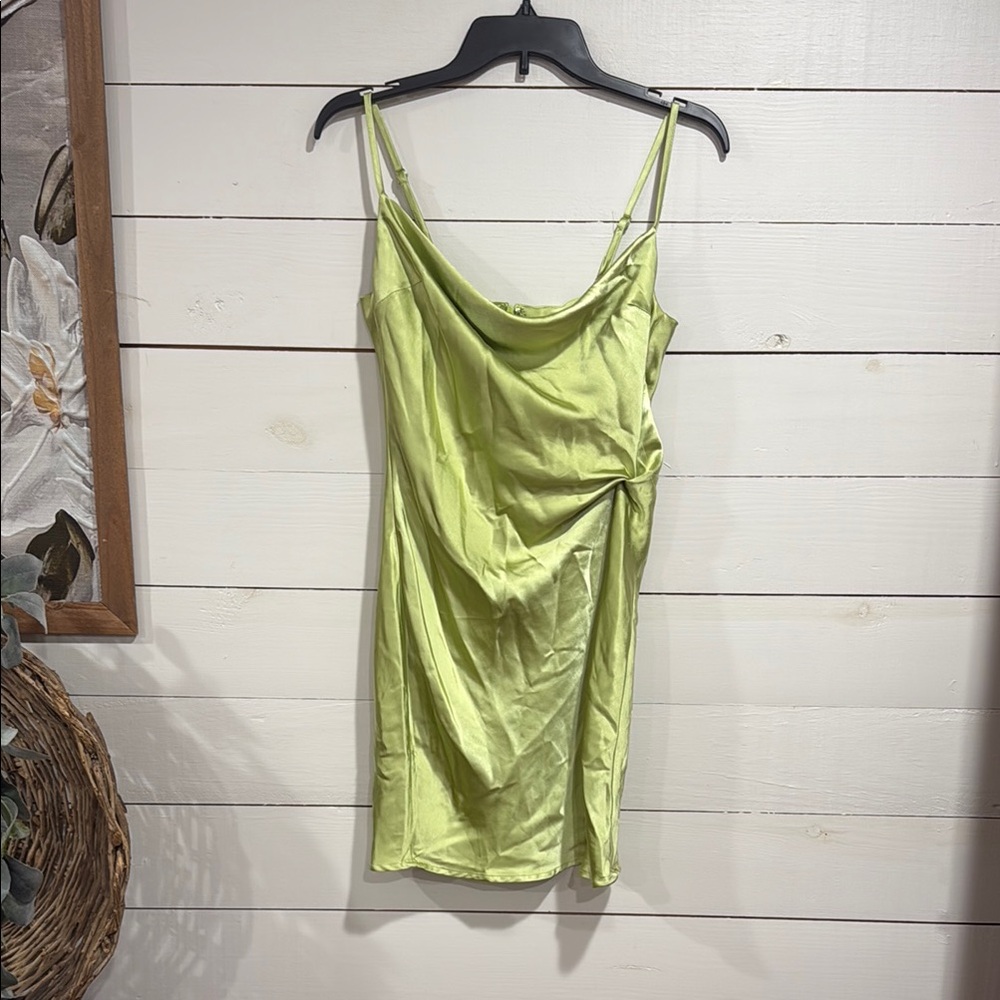 Glam Green Asymmetrical Slip Dress for Night Out